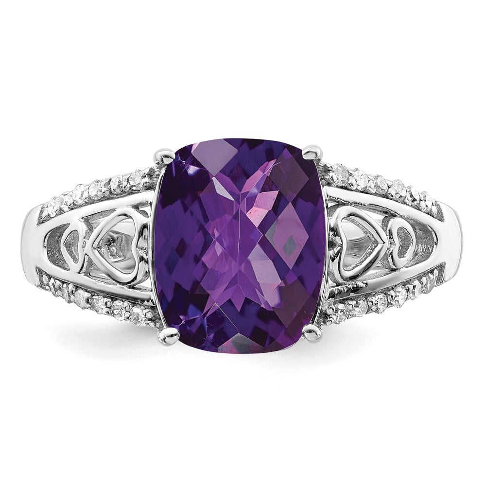 Sterling Silver Rhodium Plated Amethyst & Diamond Ring (Size 7 Only)