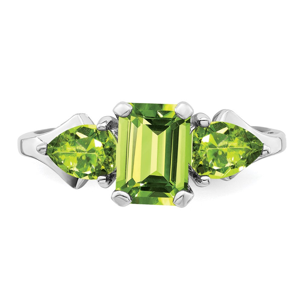Sterling Silver Rhodium Peridot Ring (Size 9 Only)