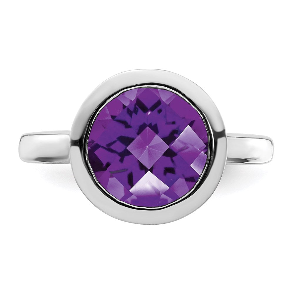 Sterling Silver Rhodium Plated Amethyst Ring (Size 9 Only)