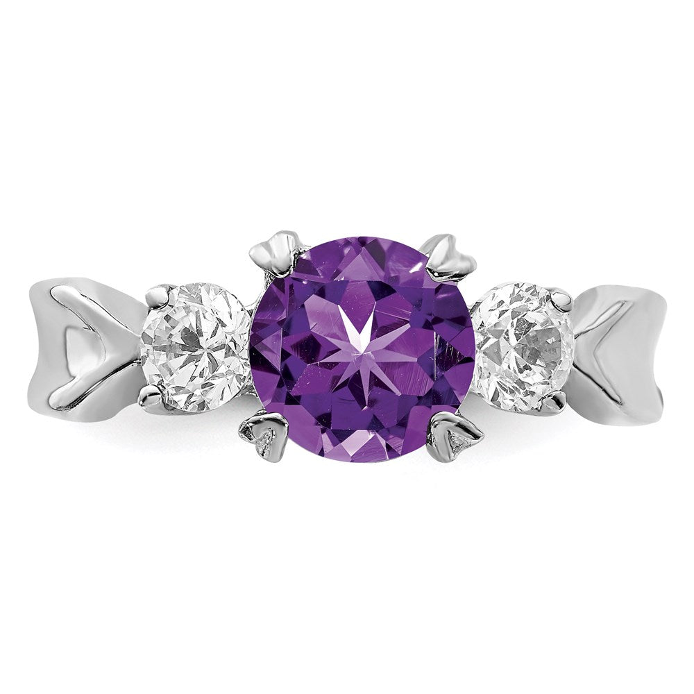 Sterling Silver Rhodium Plated Amethyst And Cz Ring (Size 7 Only)