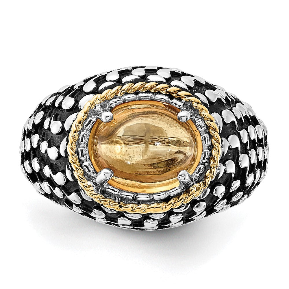 14K/Silver Two Tone Sterling Silver 14K Accent Polished & Antiqued Citrine Ring (Size 7 Only)