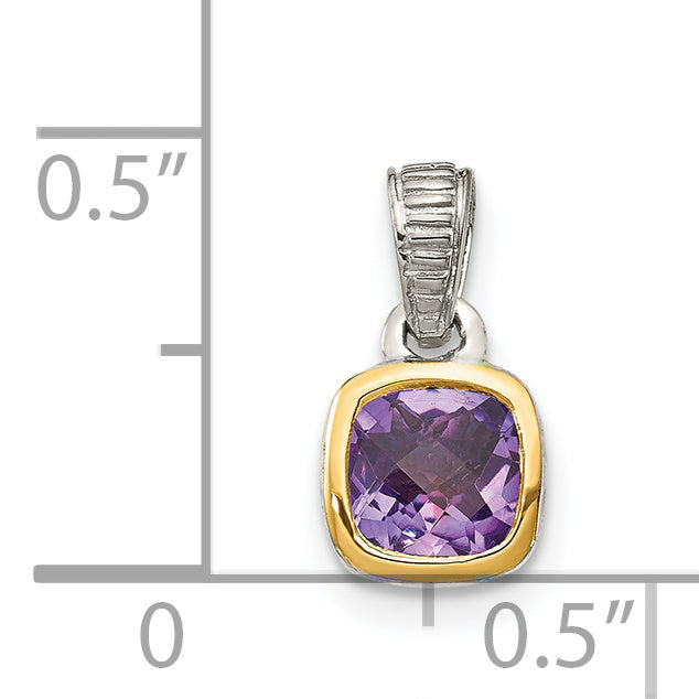 14K/Silver Two Tone Shey Couture Sterling Silver Rhodium Plated With 14K Accent Polished Cushion Cut Amethyst Pendant