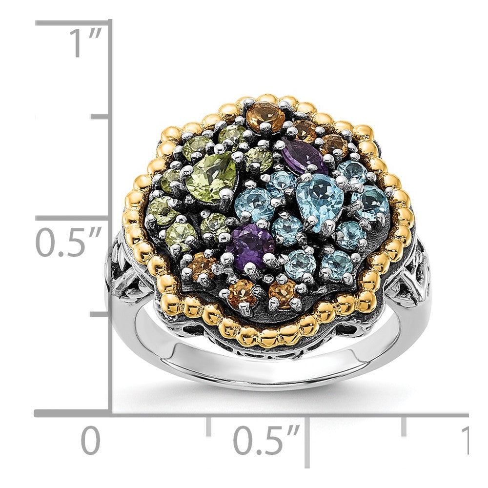 14K/Silver Two Tone Sterling Silver 14K Accent Polished & Antiqued 1.43Tw Multi Gemstone Ring
