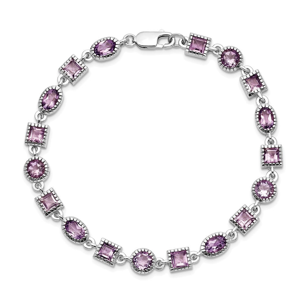7 Inch Sterling Silver Rhodium-Plated Amethyst Bracelet