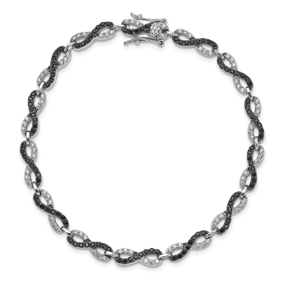 7.5 Inch Sterling Silver Rhod-Plated 7.5In Black/White Cz Infinity Bracelet
