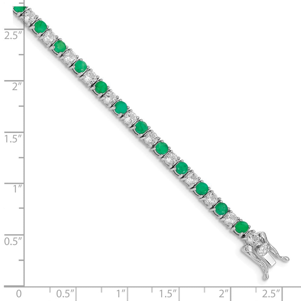 7 Inch Sterling Silver Rhodium-Plated Emerald & White Topaz Tennis Bracelet
