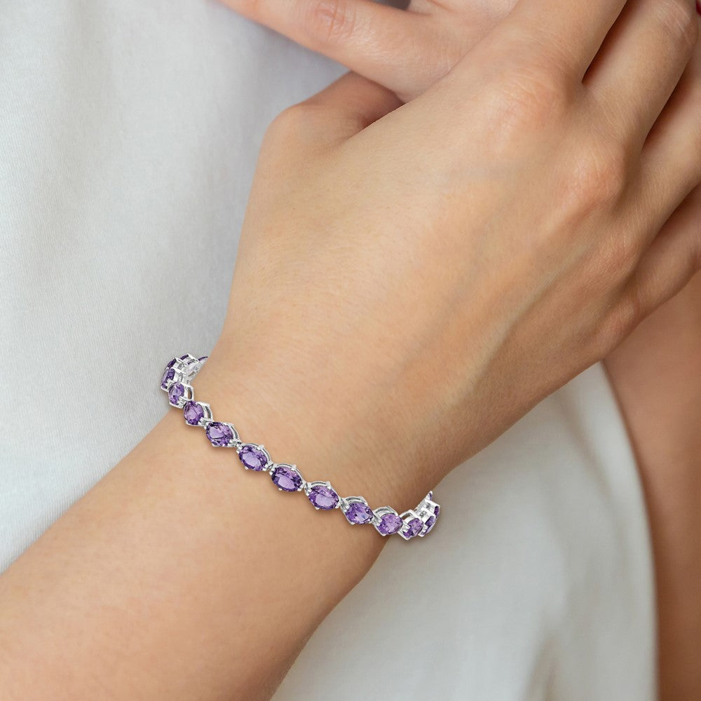 7 Inch Sterling Silver Rhodium-Plated Amethyst Bracelet