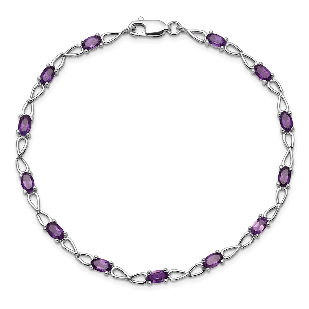 7 Inch Sterling Silver Rhodium-Plated Amethyst Bracelet
