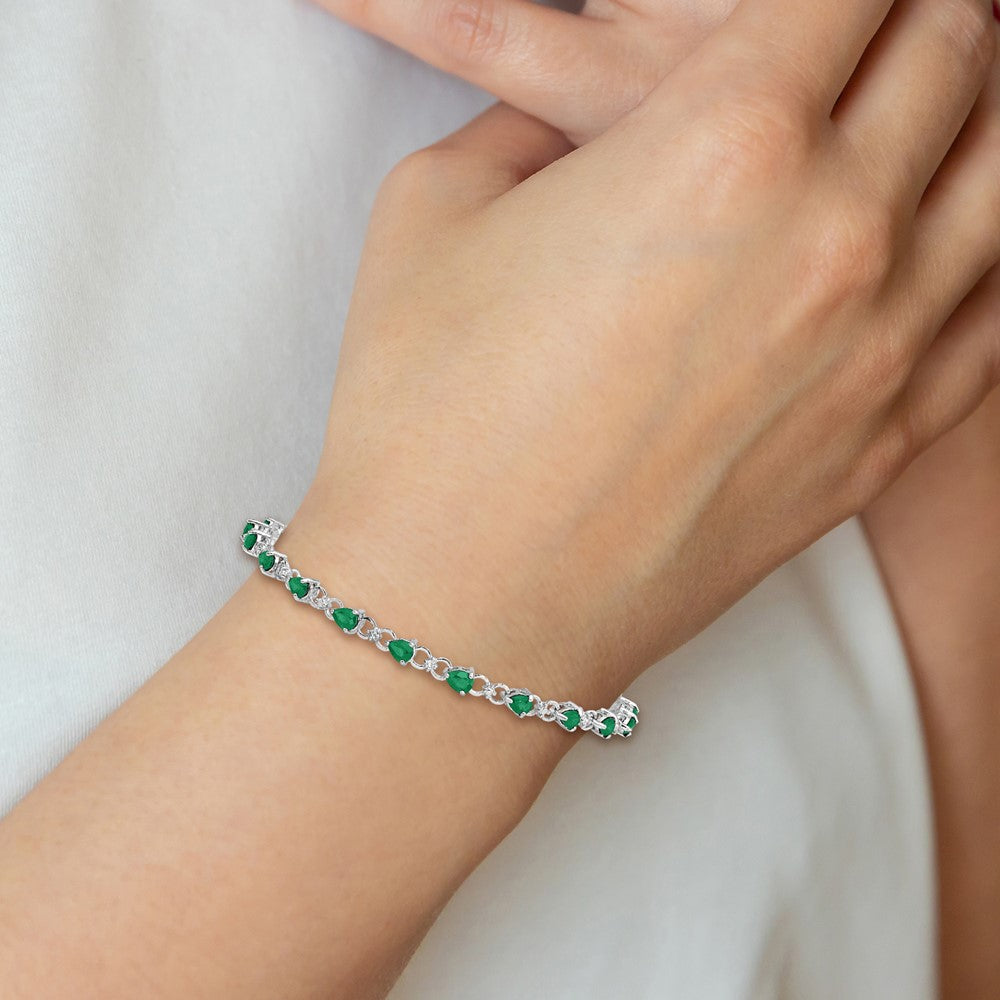 7 Inch Sterling Silver Rhodium-Plated Emerald And Diamond Bracelet