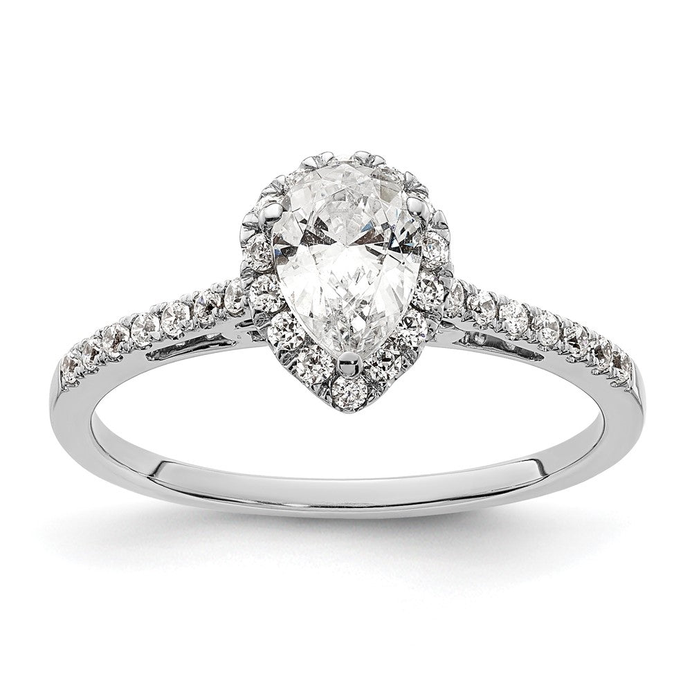 14K White Gold Halo (Holds 3/4 Carat (7X5mm) Pear Center) 1/4 Diamond Semi Mount Engagement Ring