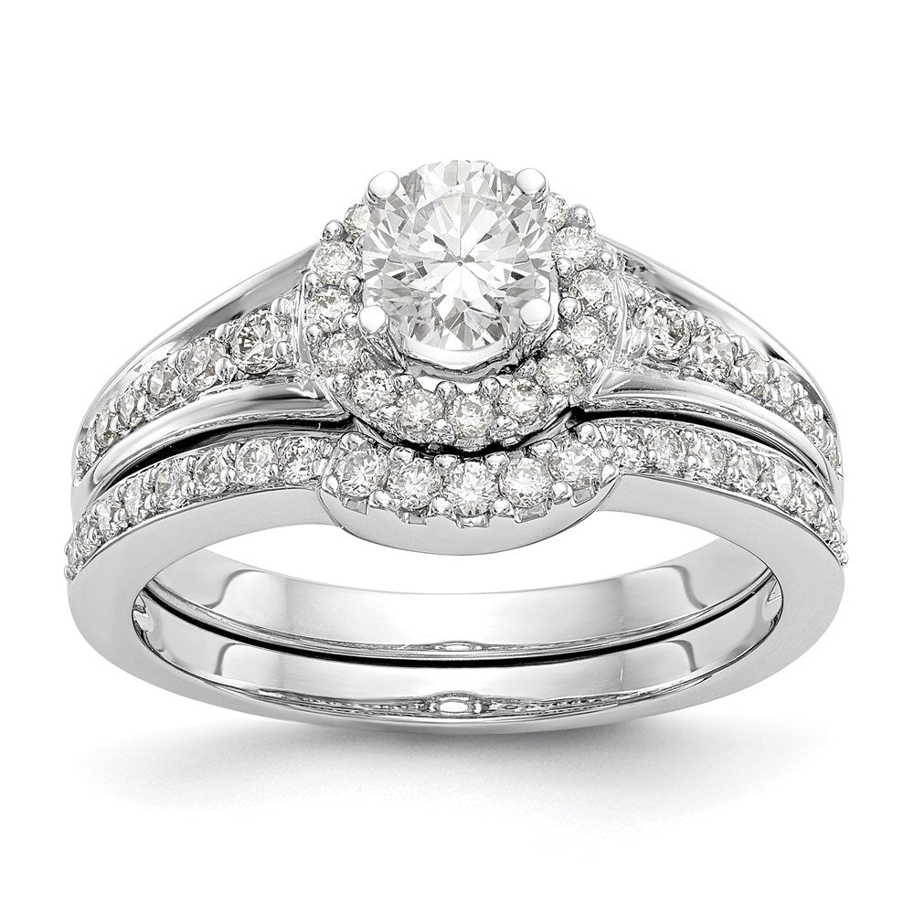 1 Ct. Natural Diamond Halo Bridal Engagement Ring Set in 14K White Gold