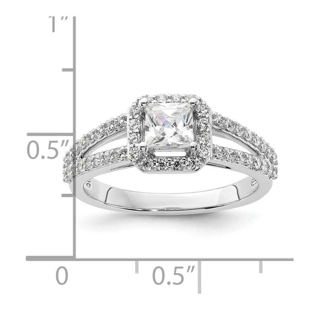 14K White Gold Halo Plus (Holds 1/2 Carat (4.5mm) Princess Center) Diamond Semi Mount Engagement Ring