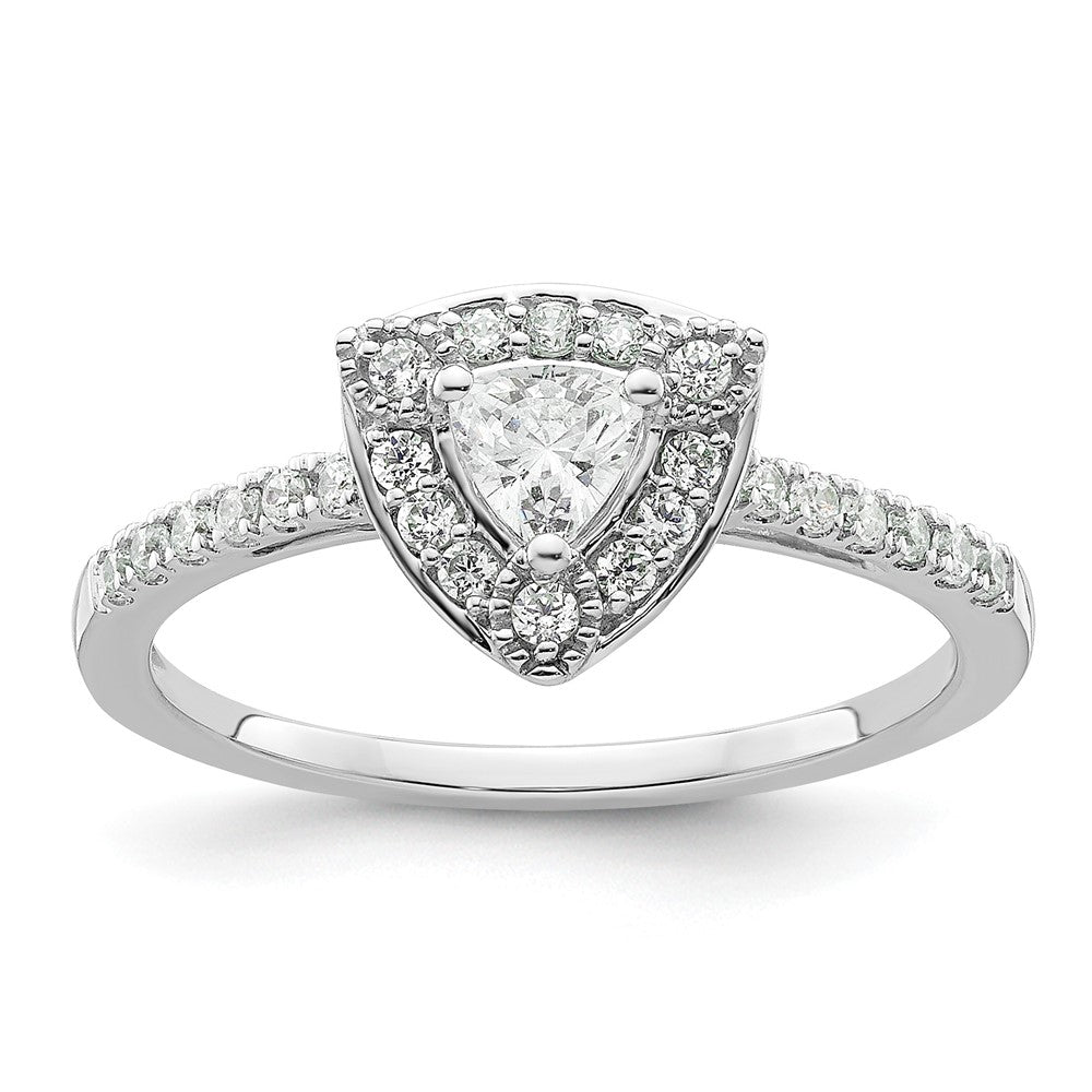 14K White Gold Halo Plus (Holds 1/4 Carat (4.00mm) Trillion Center) Diamond Semi Mount Engagement Ring
