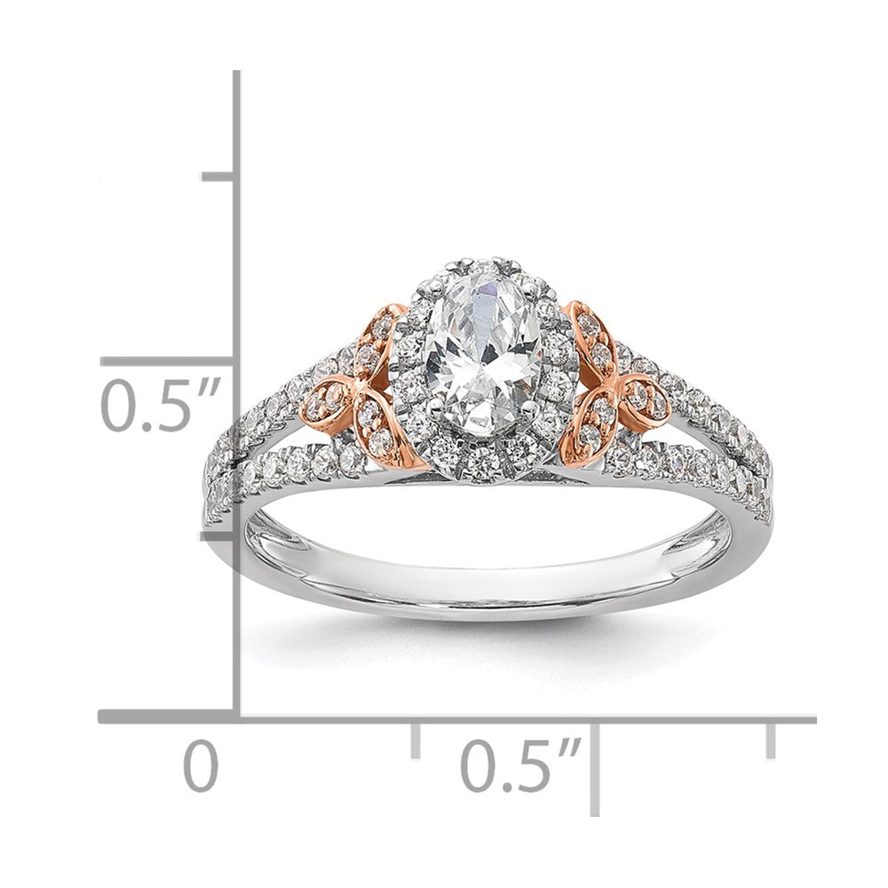 14k Two-tone Two Tone Rose and White Gold 3/4 Ct. Lab Grown Diamond VS/SI+ G+ Oval Halo Engagement Ring
