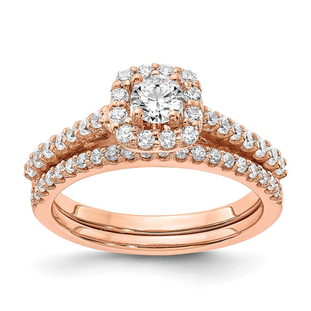 1 Ct. Natural Diamond Halo Bridal Engagement Ring Set in 14K Rose Gold