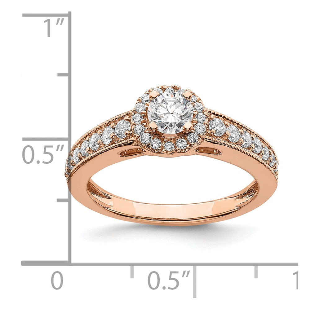 14K Rose Gold Halo Plus (Holds 1/3 Carat (4.5mm) Round Center) 3/8 Diamond Semi Mount Engagement Ring