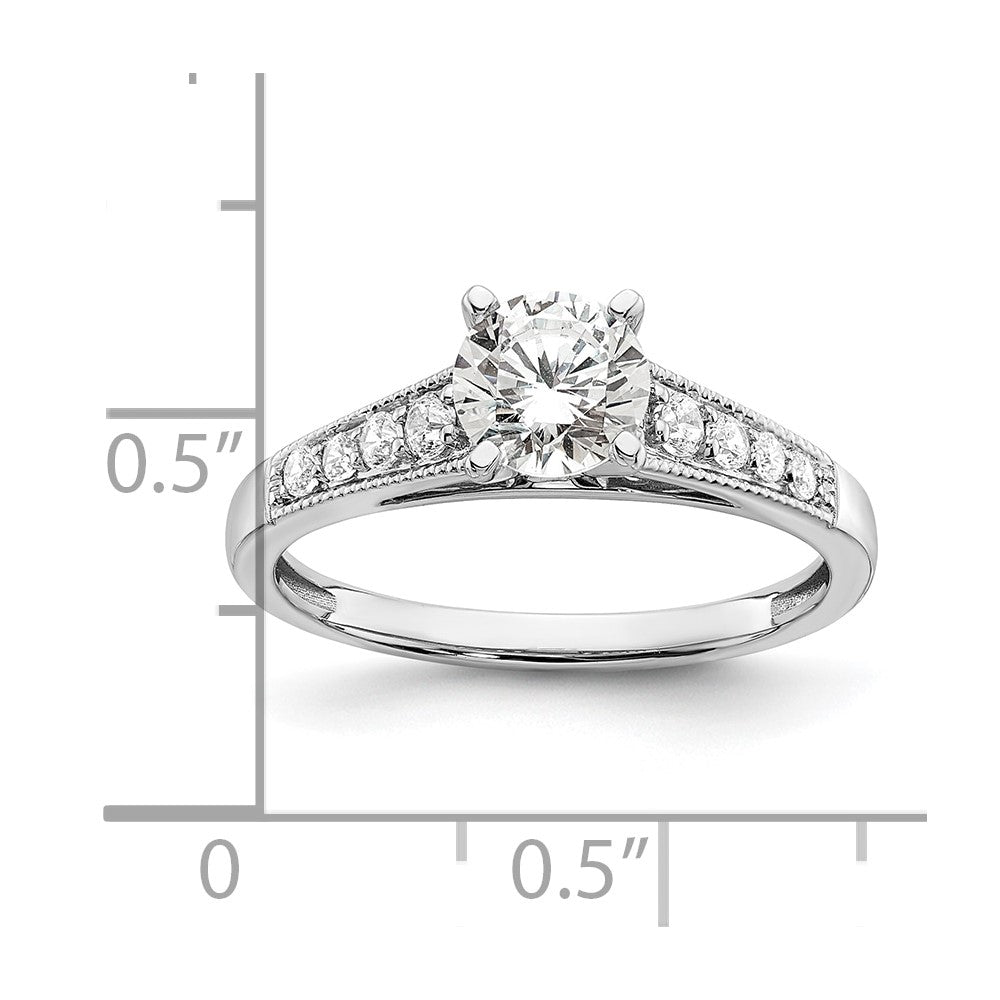 14K White Gold (Holds 1 Carat (6.5mm) Round Center) 1/5 Diamond Semi Mount Engagement Ring