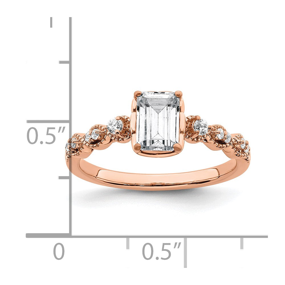 14K Rose Gold (Holds 1 Carat (6.9X5.2mm) Emerald Cut Center) 1/8 Diamond Semi Mount Engagement Ring