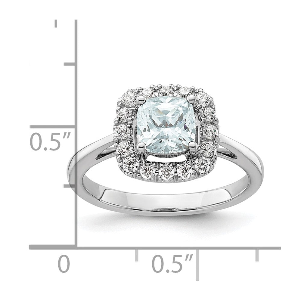 14k White Gold 1/4 Ct. Lab Grown Diamond VS/SI+ G+ March Birthstone Aquamarine Halo Ring