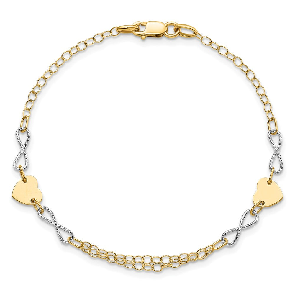 7 Inch 14K Two-Tone Gold Polished Infinity And Heart Bracelet