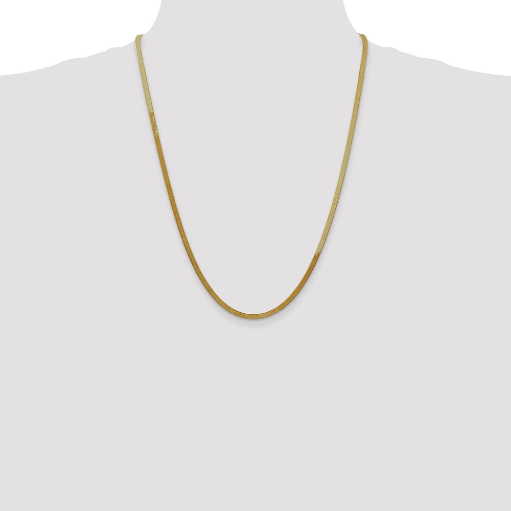 14K Yellow Gold 24 Inch 3mm Silky Herringbone With Lobster Clasp Chain Necklace