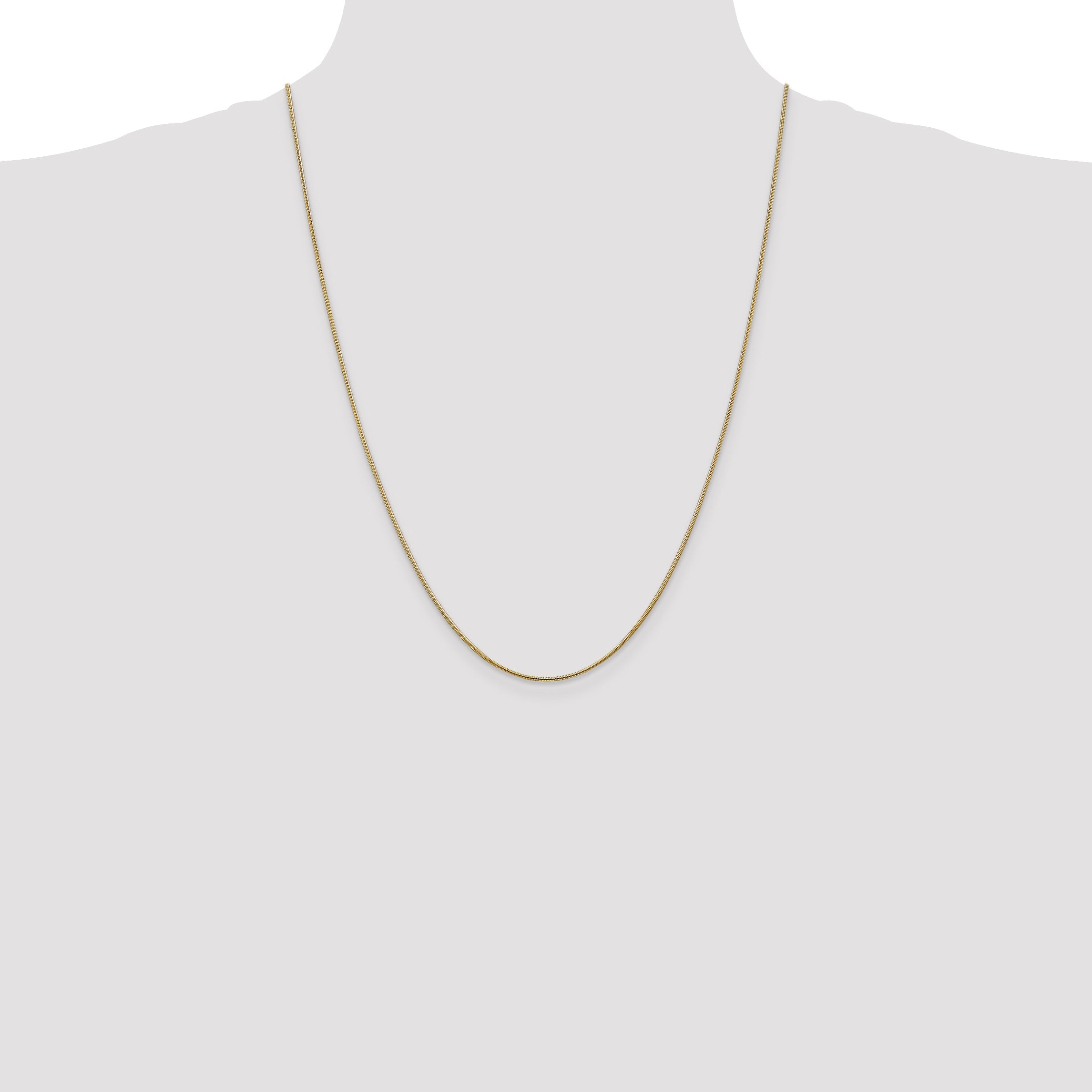14K Yellow Gold 24 Inch 1.1mm Round Snake With Lobster Clasp Chain Necklace