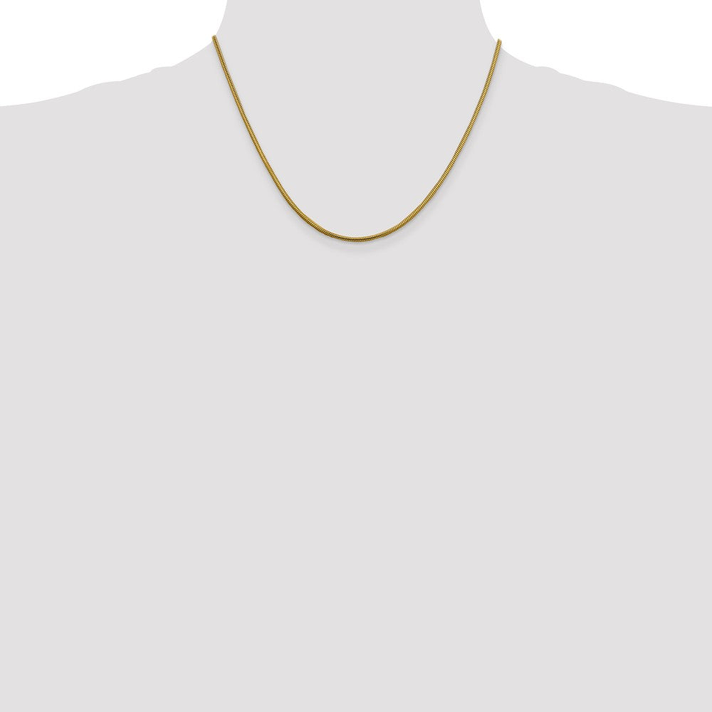 14K Yellow Gold 18 Inch 1.85mm Round Snake Lobster Clasp Chain Necklace