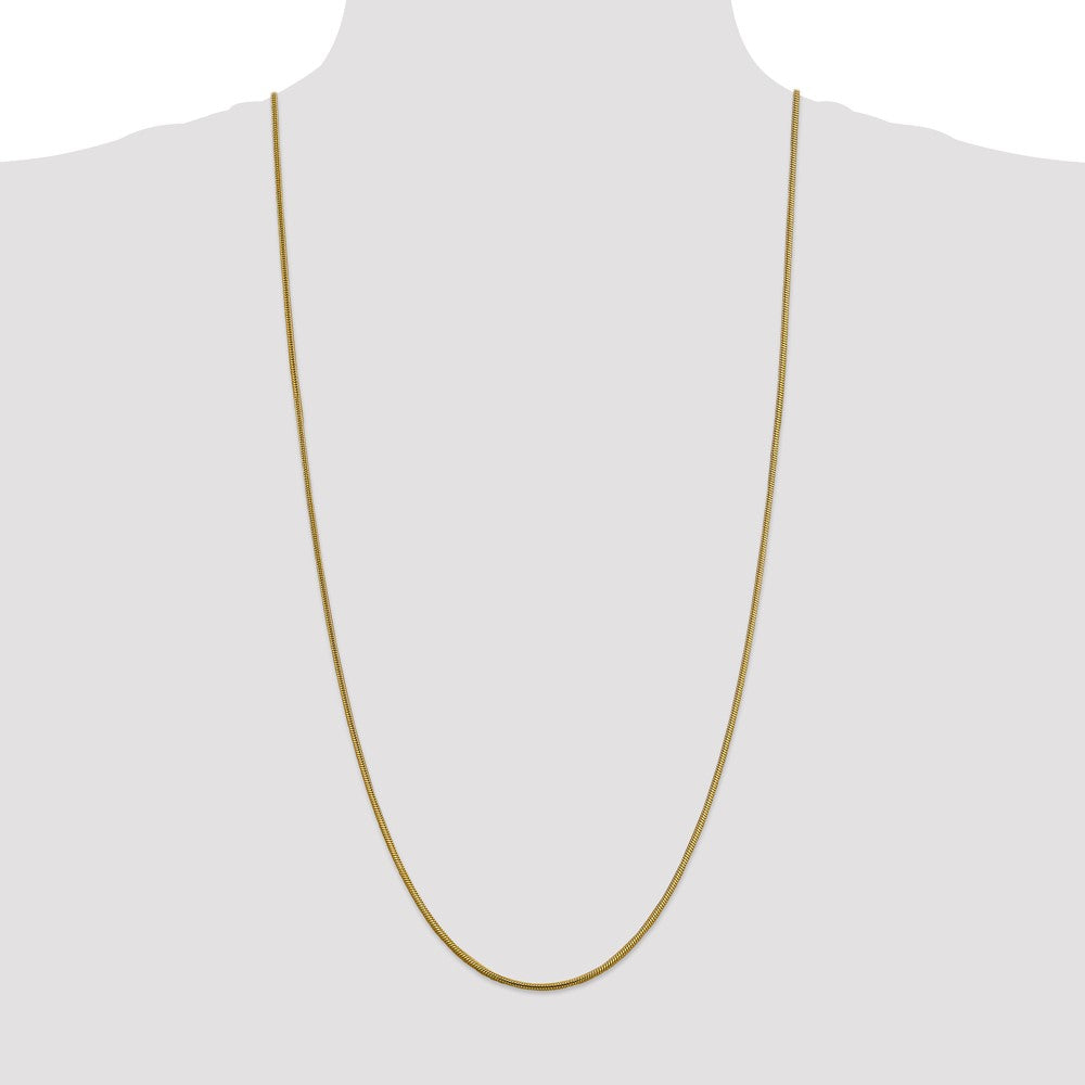 14K Yellow Gold 30 Inch 1.85mm Round Snake Lobster Clasp Chain Necklace