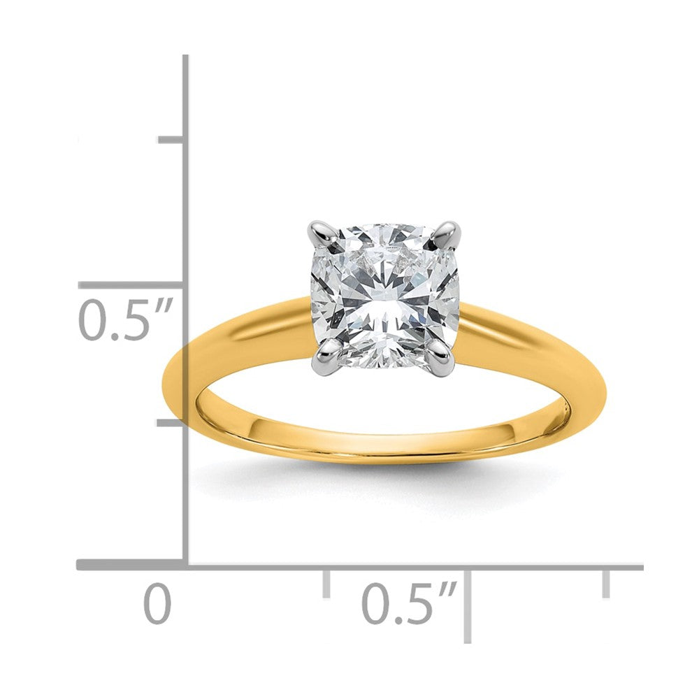 14k Two-tone 1 1/2 Ct. Certified Lab Grown Diamond VS/SI+ G+ Cushion Solitare Engagement Ring