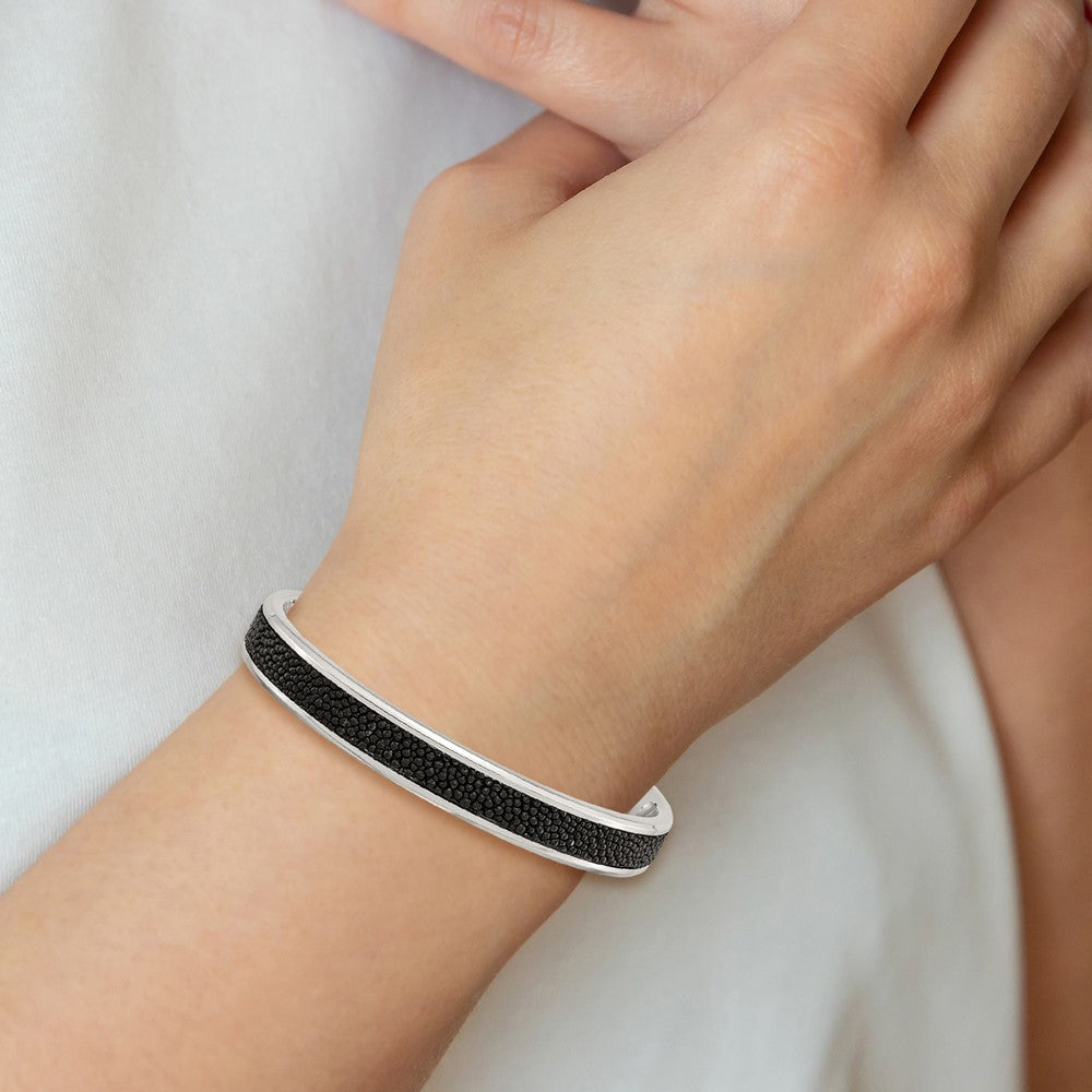 Stainless Steel Chisel Polished With Genuine Stingray Inlay Cuff Bangle