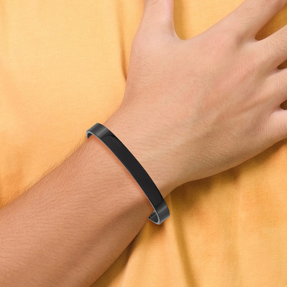 Stainless Steel Chisel Polished Black Ip-Plated 9mm Cuff Bangle