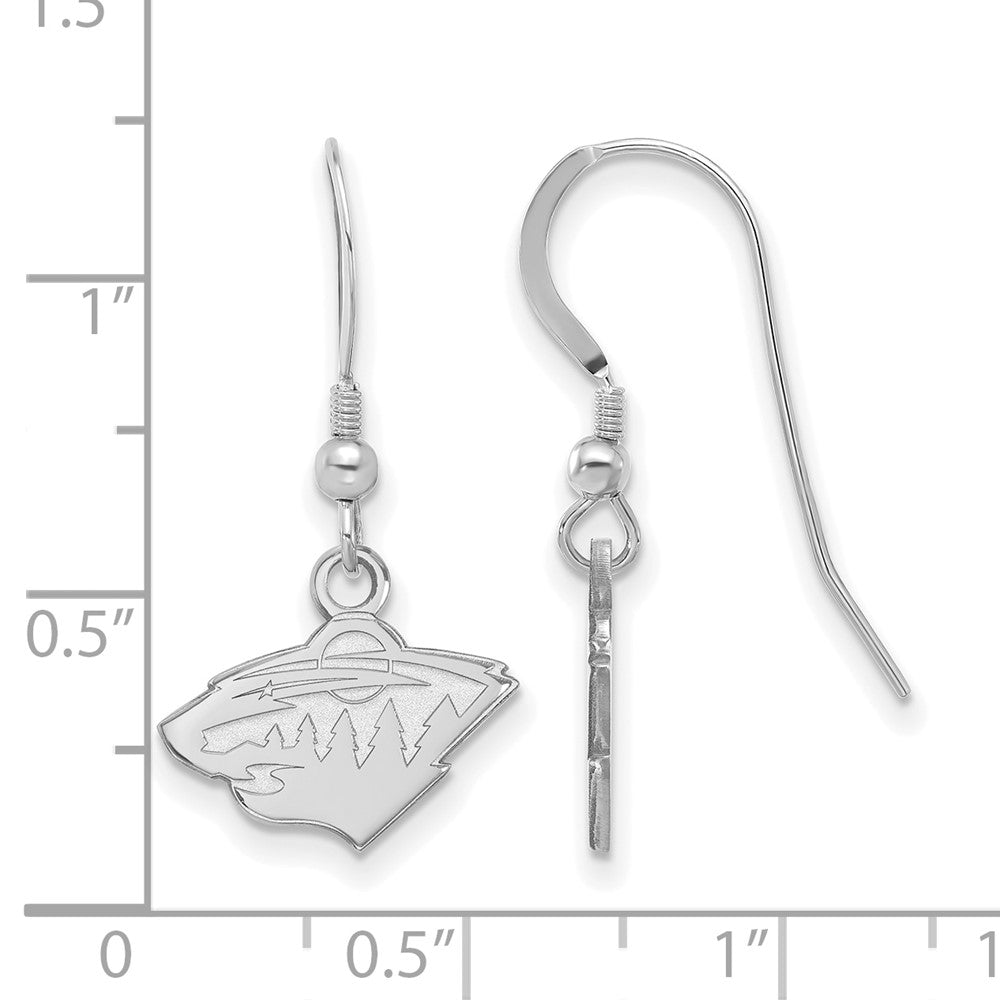 Sterling Silver Rhodium Plated Nhl Logoart Minnesota Wild Extra Small Dangle Wire Earrings