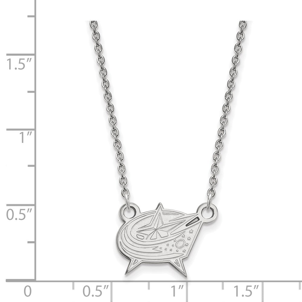 10K White Gold Nhl Logoart Columbus Blue Jackets Small Pendant 18 Inch Necklace