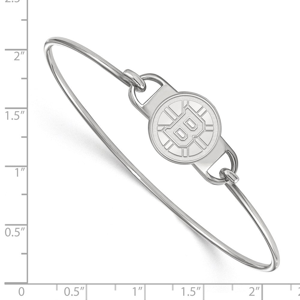 Sterling Silver Rhodium Plated Nhl Logoart Boston Bruins Small Center 7 Inch Wire Bangle