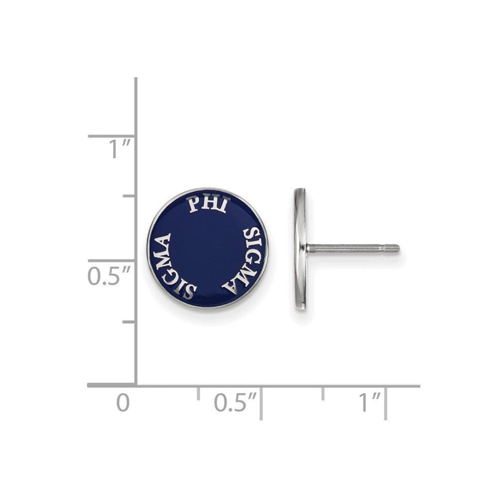 Sterling Silver Rhodium Plated Logoart Phi Sigma Sorority Text Color Enamel Post Earrings