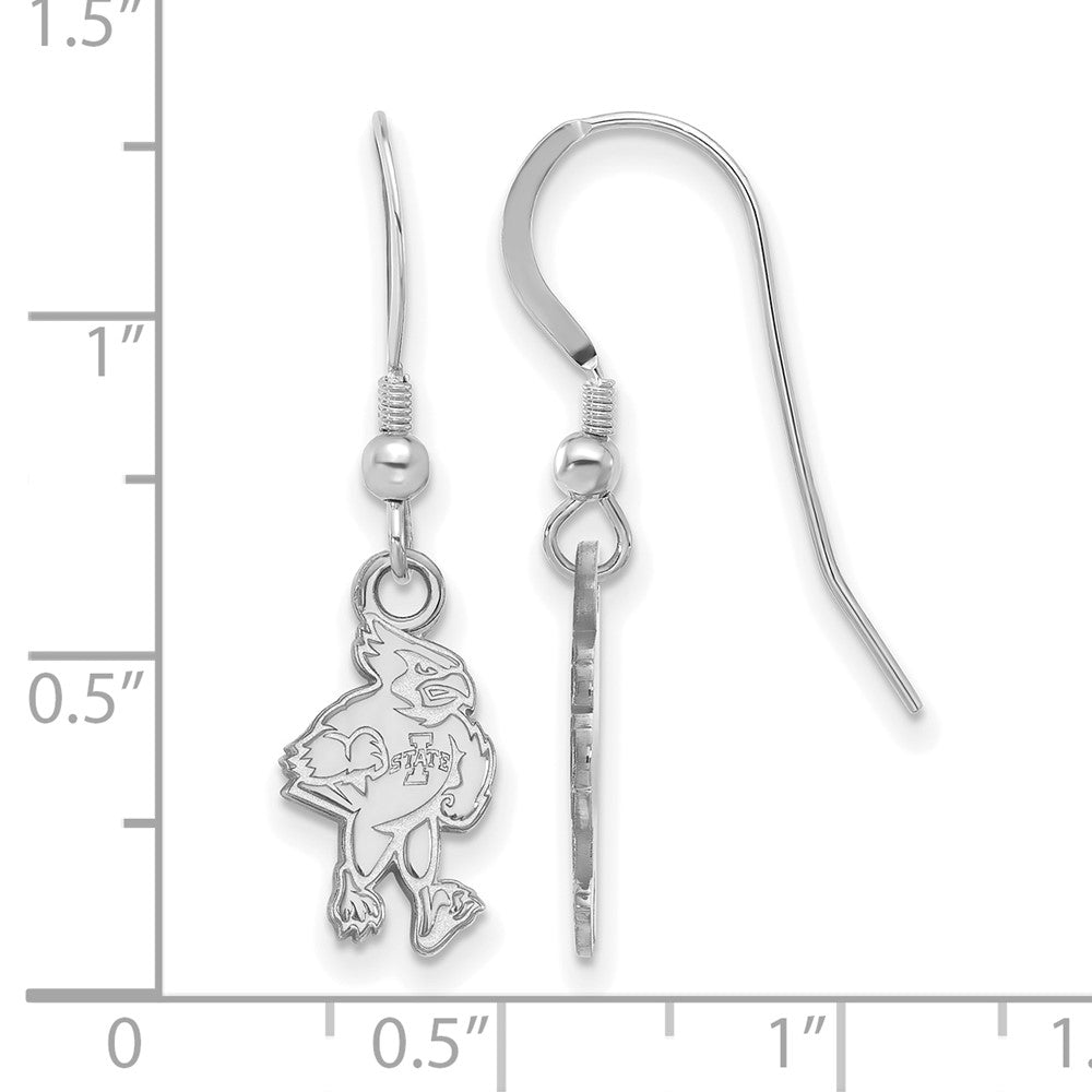 Sterling Silver Rhodium Plated Logoart Iowa State University Cardinal Small Dangle Wire Earrings