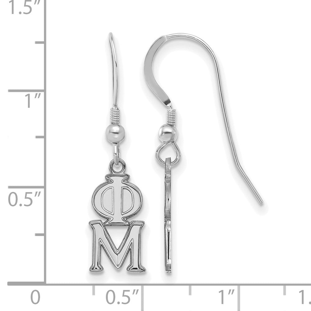 Sterling Silver Rhodium Plated Logoart Phi Mu Sorority Greek Letters Small Dangle Wire Earrings