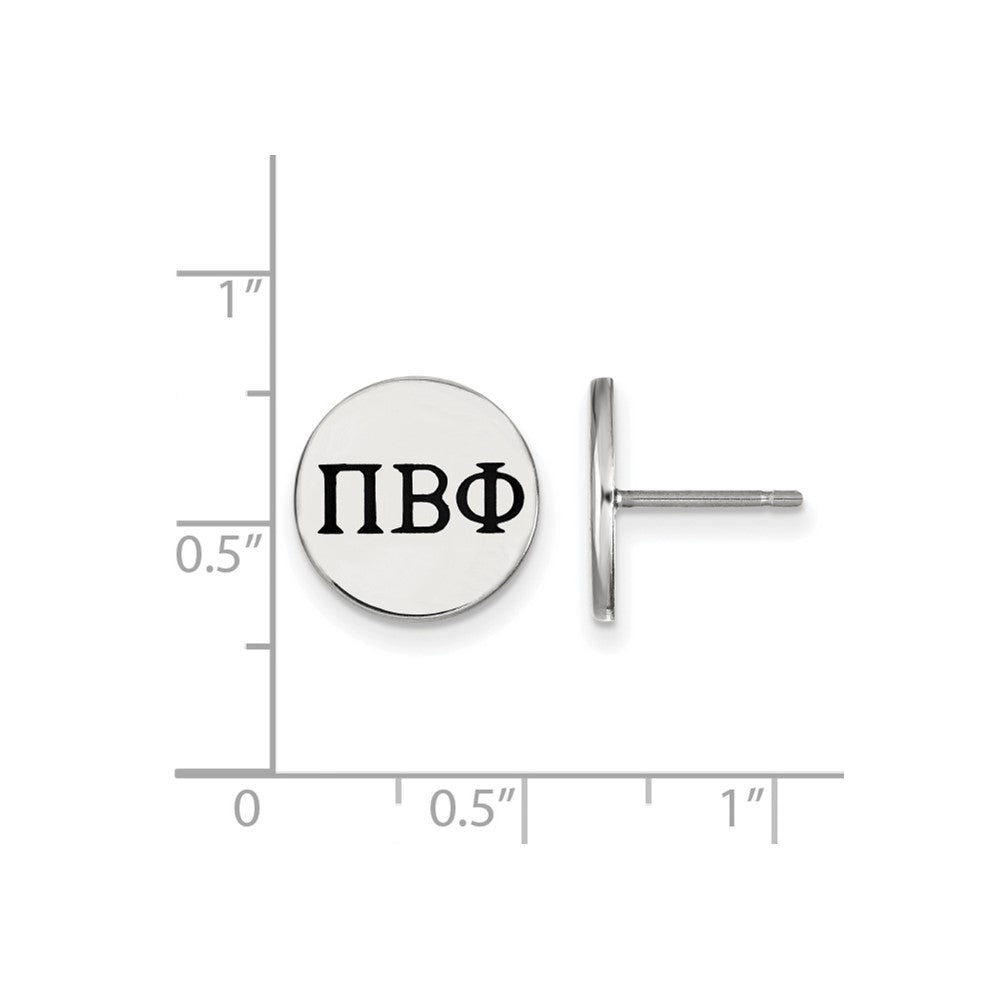 Sterling Silver Rhodium Plated Logoart Pi Beta Phi Sorority Greek Letters Black Enamel Post Earrings
