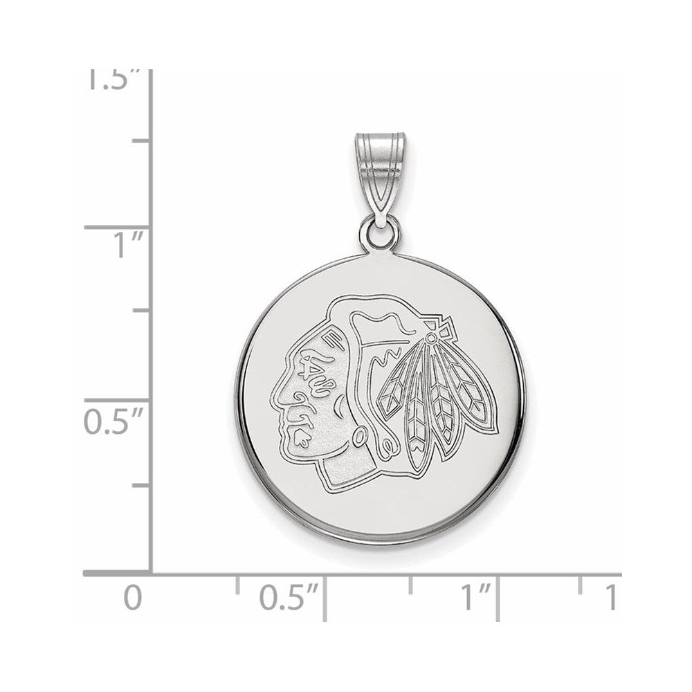 Sterling Silver Rhodium Plated Nhl Logoart Chicago Blackhawks Large Disc Pendant