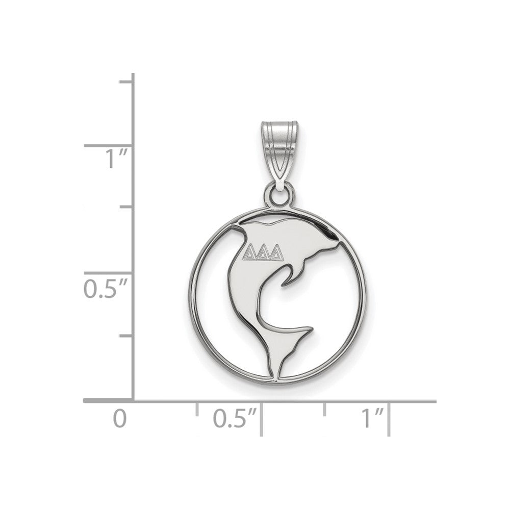 Sterling Silver Rhodium Plated Logoart Delta Sorority Symbol Medium Circle Pendant