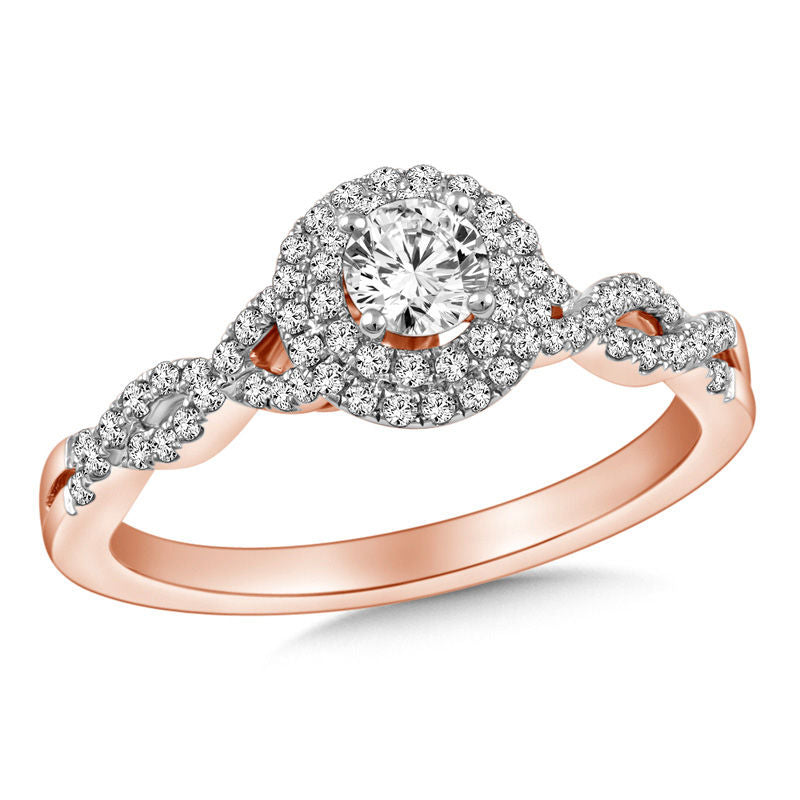 1/2 CT. T.W. Diamond Frame Twist Engagement Ring in 14K Rose Gold