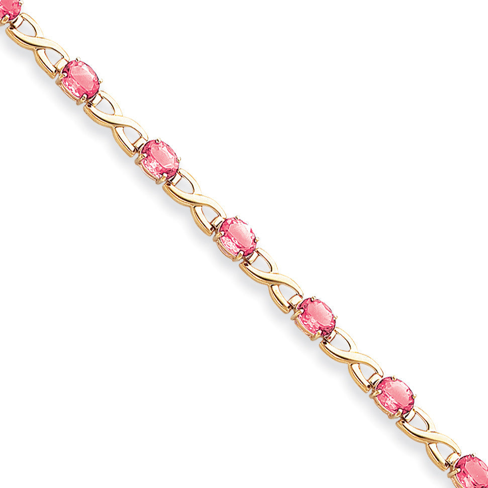 14K Yellow Gold 7X5mm Oval Pink Sapphire Bracelet