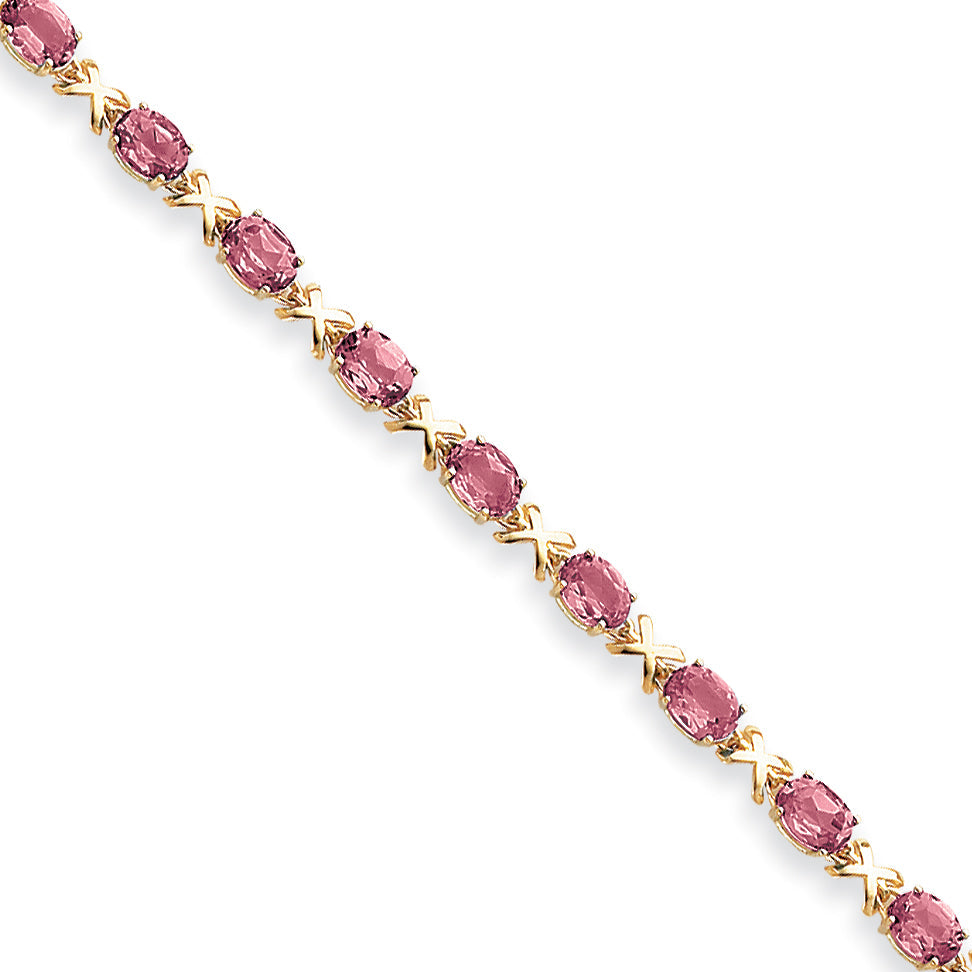 14K Yellow Gold 7X5mm Oval Ruby Bracelet