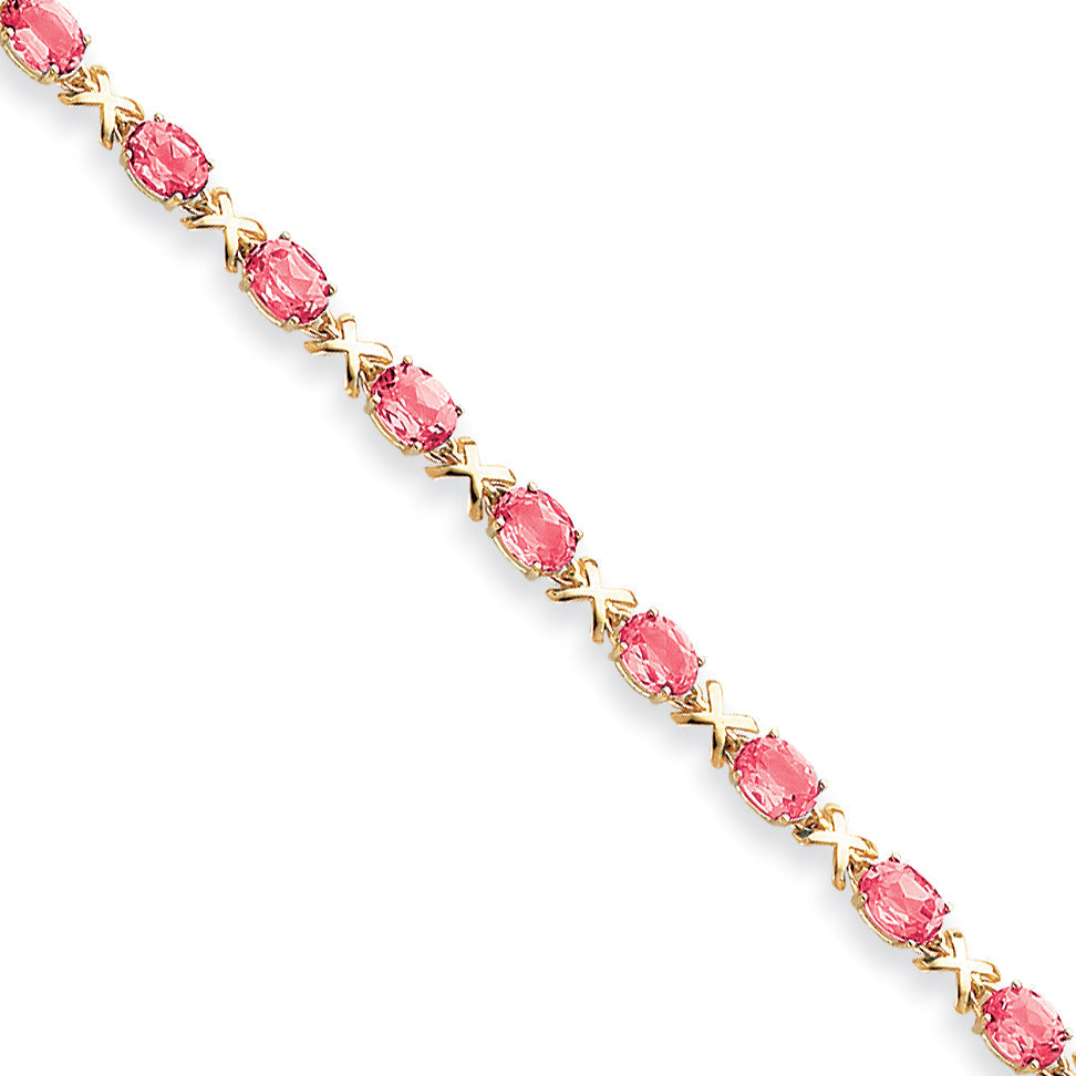 14K Yellow Gold 7X5mm Oval Pink Sapphire Bracelet