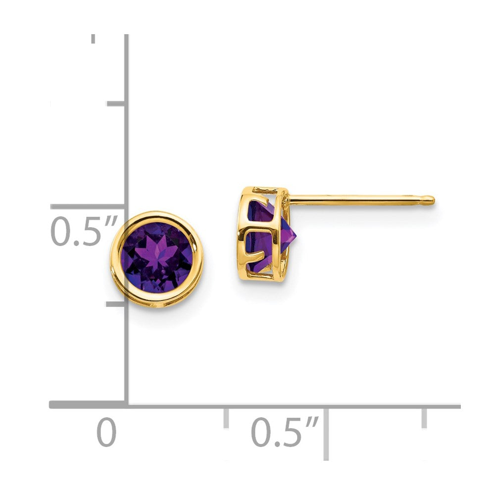 14K Yellow Gold 5mm Bezel Amethyst Stud Earrings