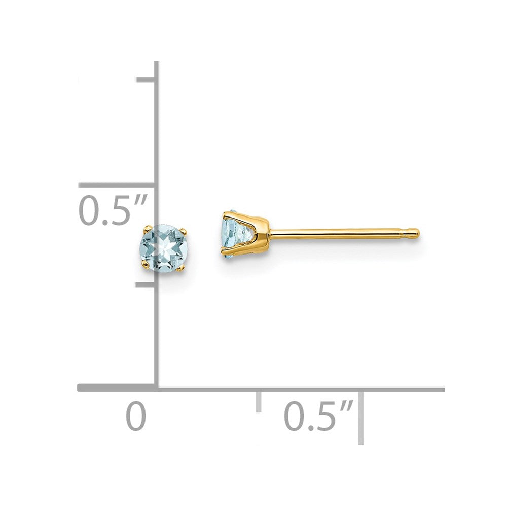 14K Yellow Gold 3mm March/Aquamarine Post Earrings