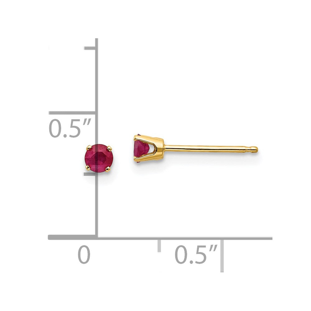 14K Yellow Gold 3mm July/Ruby Post Earrings