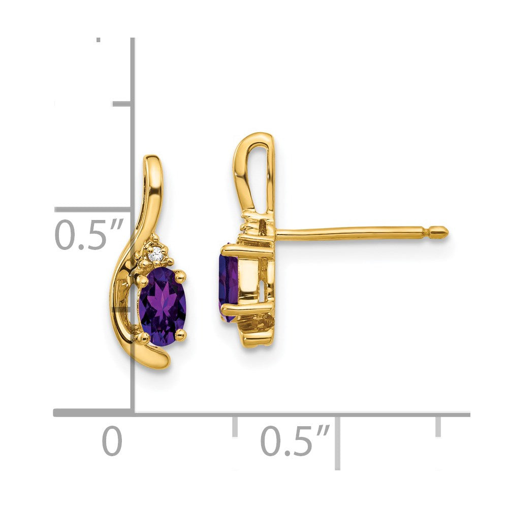 14K Yellow Gold Amethyst And Diamond Post Earrings