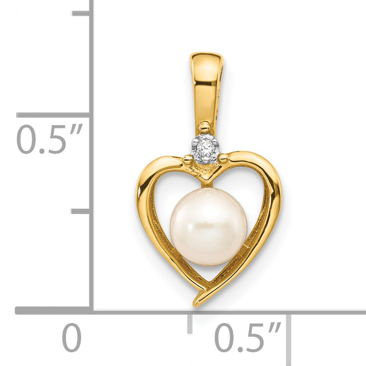 14K Yellow Gold Fw Cultured Pearl And Diamond Heart Pendant