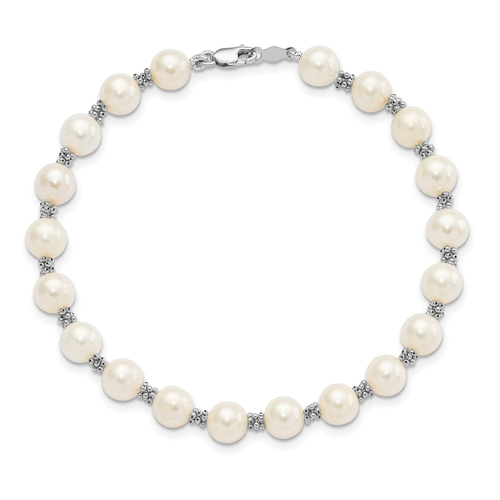 14K White Gold 6 7mm Semi Round Freshwater Cultured Pearl Bracelet